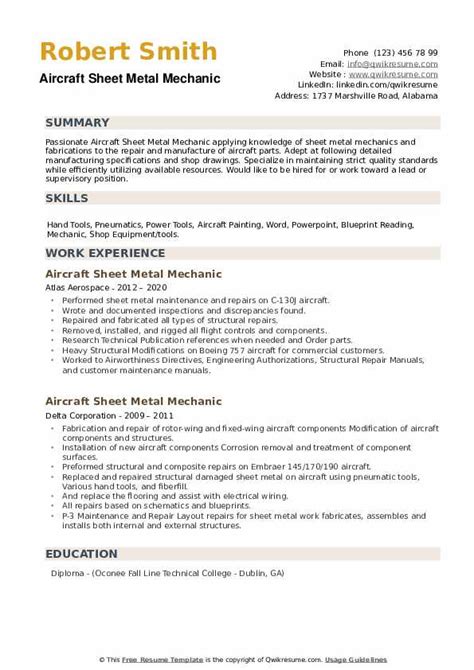 aircraft sheet metal resume sample|Aircraft Sheet Metal Mechanic Resume Sample & Tips .